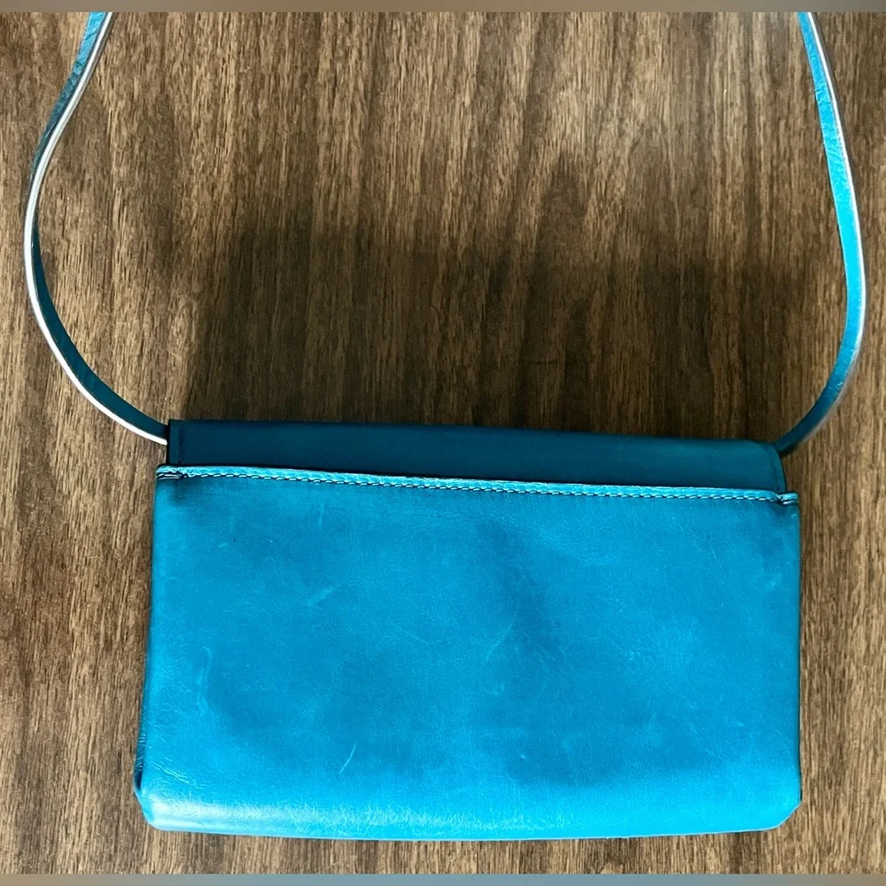 Tory Burch Turquoise Blue Leather and Suede ‘Miller’ Wallet-on-Chain Crossbody